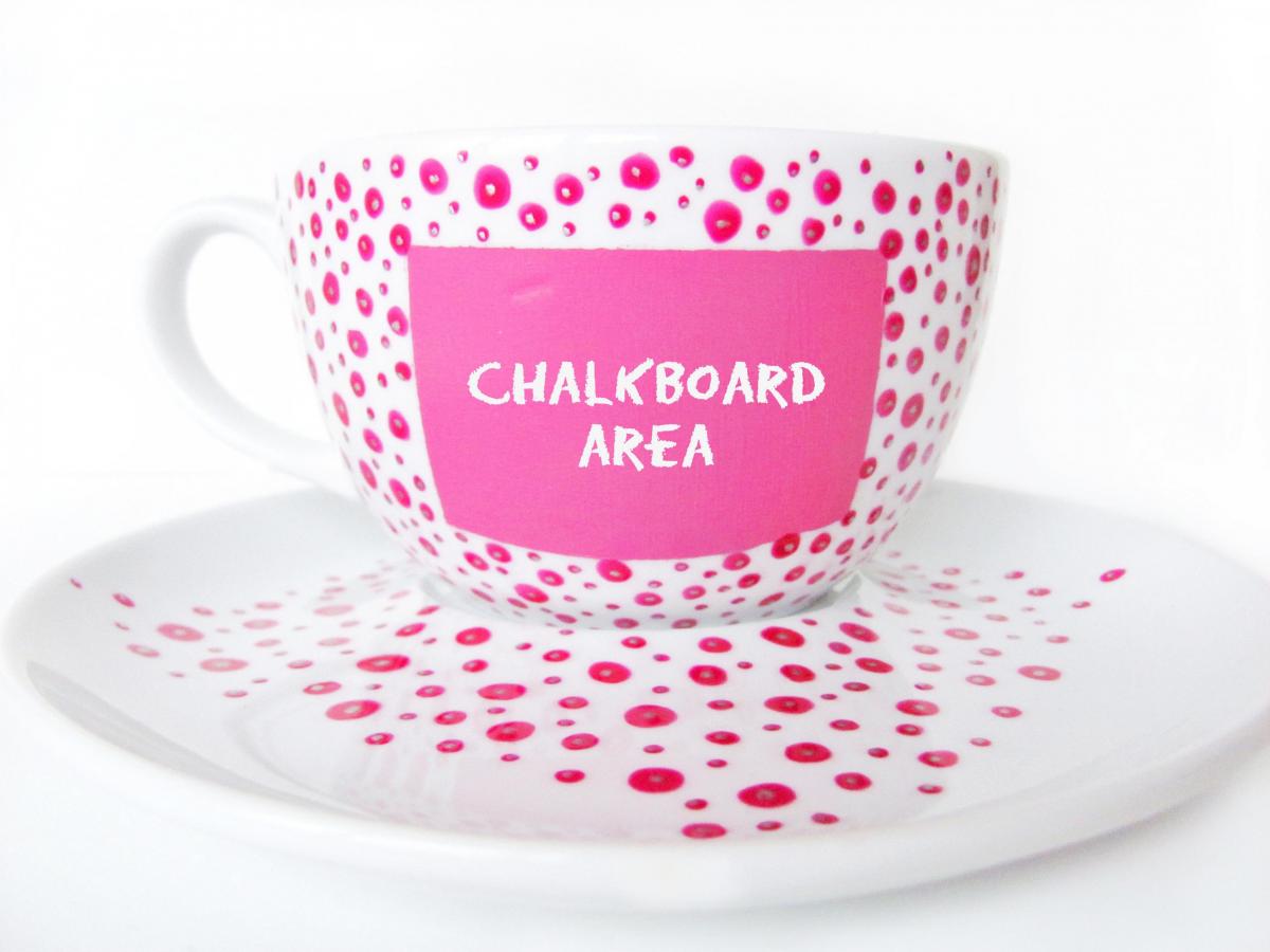 Pink Chalkboard Cup With Pink And Silver Dots, Chalkboard Cup, Personalized Cup